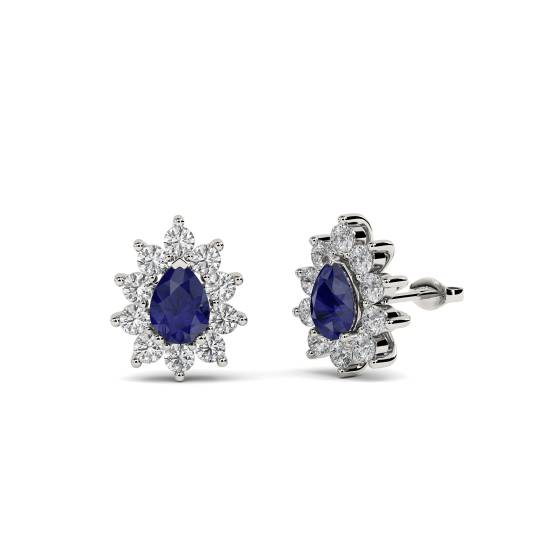 Blue Sapphire and Diamond Cluster Earrings