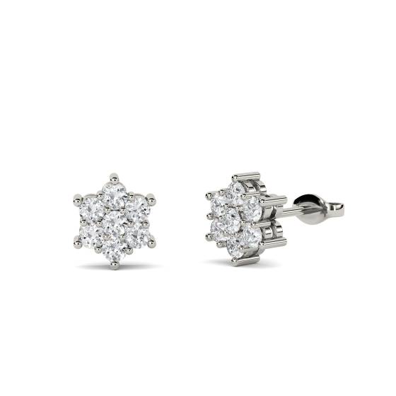 2.00ct Flower Shaped Round Diamond Cluster Earrings