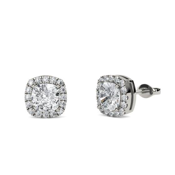 0.90ct Unique Cushion Diamond Single Halo Earrings