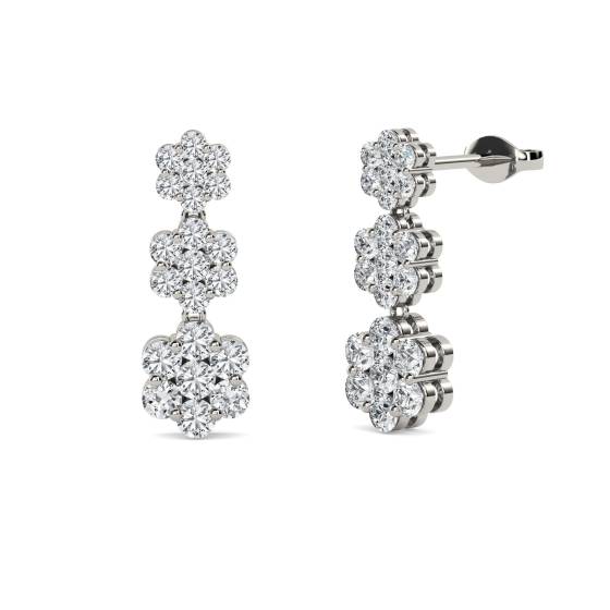 Modern Round Diamond Cluster Drop Earrings