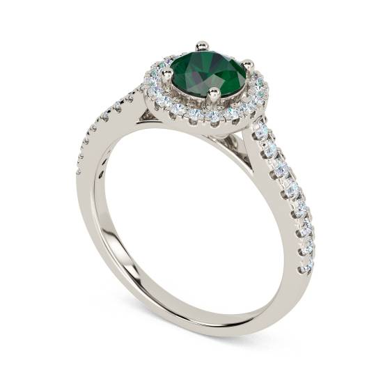 Emerald Gemstone and Round Diamond Halo Ring