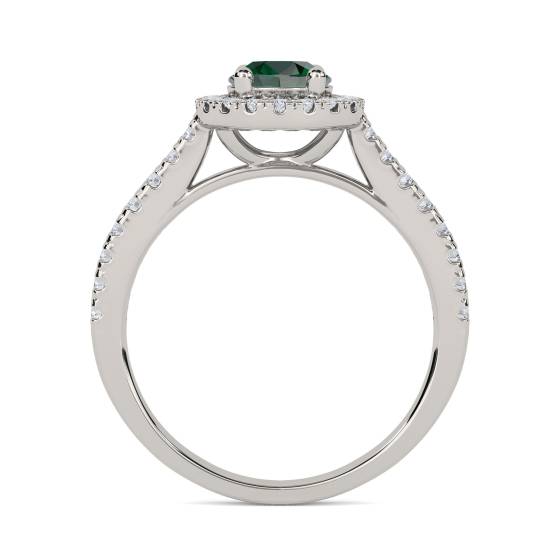 Emerald Gemstone and Round Diamond Halo Ring