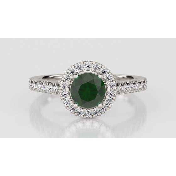 Emerald Gemstone and Round Diamond Halo Ring