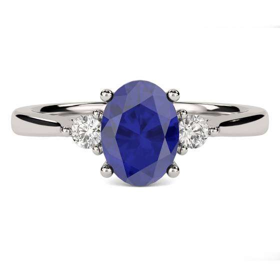 1.80ct Oval Blue Sapphire and Diamond Trilogy Ring