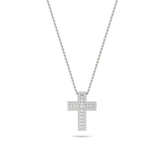 2.30ct Classic Round and Baguette Diamond Cross Pendant