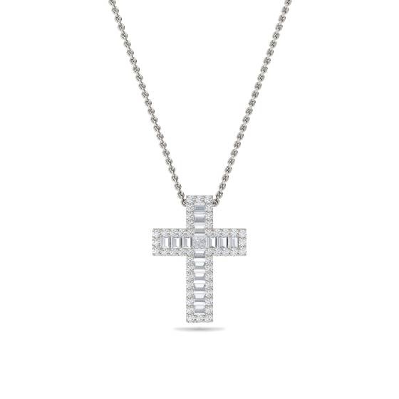 1.10ct Classic Round and Baguette Diamond Cross Pendant