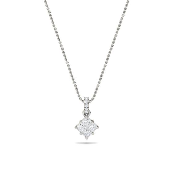 Cluster Princess and Round Diamond Designer Pendant