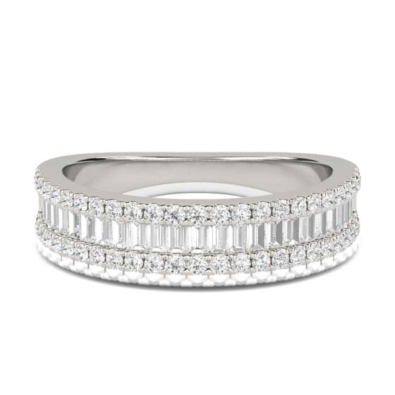 1.10ct Round and Baguette Diamond Multi Row Dress Ring