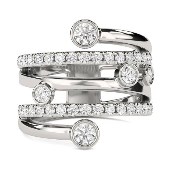0.60ct Elegant Swirl Round Diamond Bezel Set Dress Ring