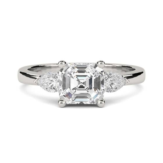 Elegant Asscher and Pear Diamond Trilogy Ring