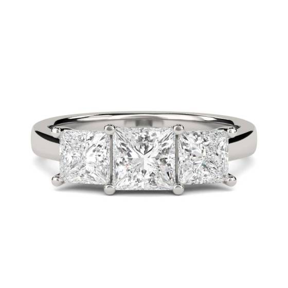 0.75ct SI1/G Princess Natural Diamond Trilogy Ring