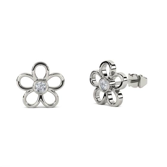 Flower Shaped Round Diamond Set Earrings
