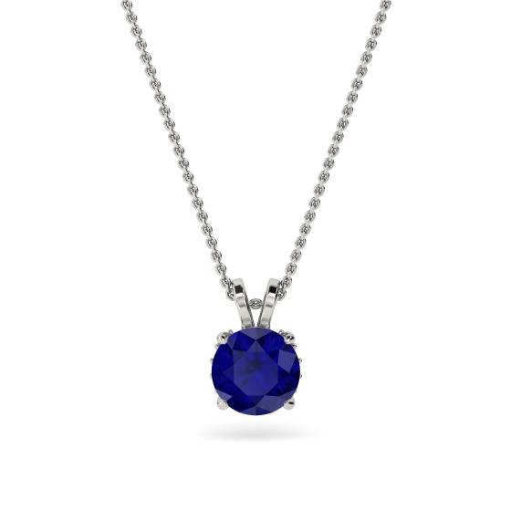 Round Blue Sapphire Diamond Pendant