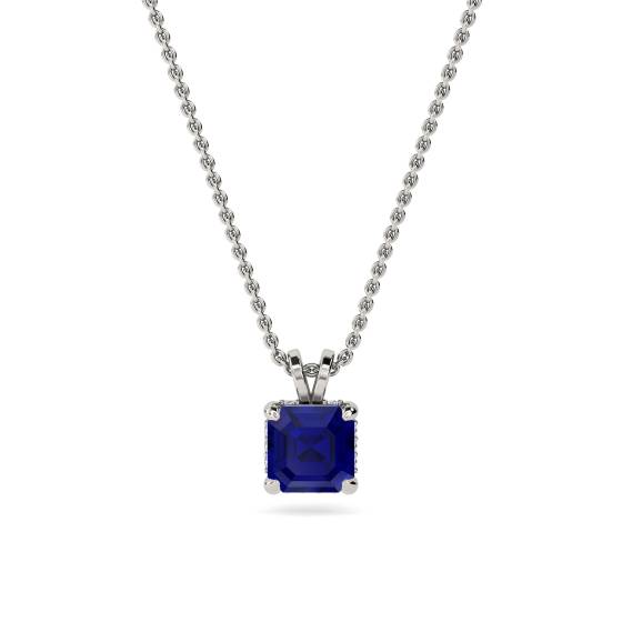 Asscher Blue Sapphire Diamond Pendant
