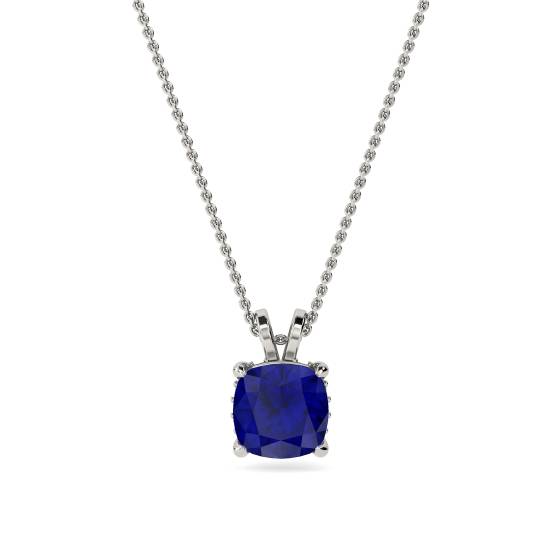 Cushion Blue Sapphire Diamond Pendant