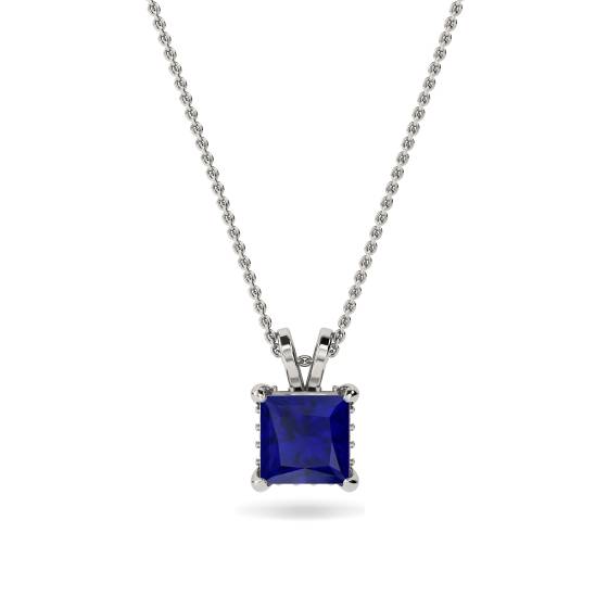 Princess Blue Sapphire Diamond Pendant