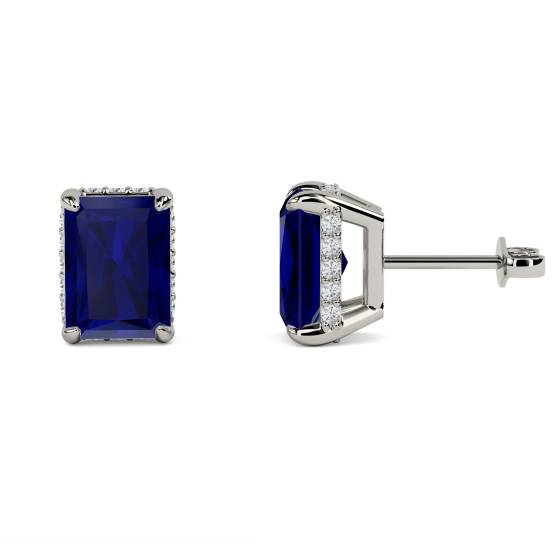 Radiant Blue Sapphire Diamond Earrings