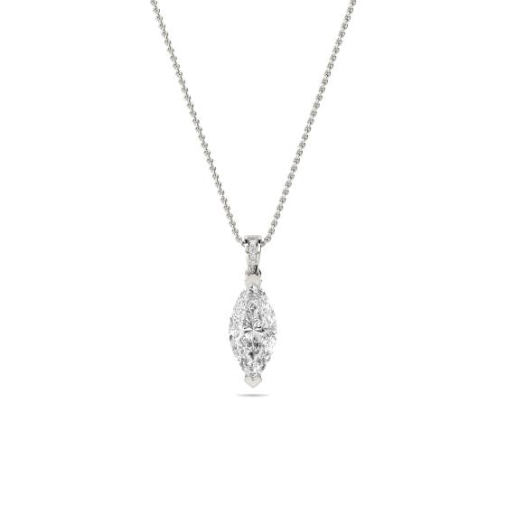 Modern Marquise and Round Diamond Solitaire Pendant