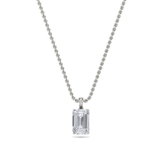 Modern Emerald and Round Diamond Pendant