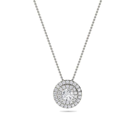 Round Diamond Double Halo Pendant
