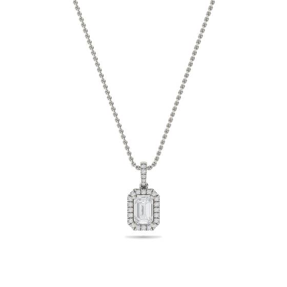 Emerald Diamond Single Halo Pendant