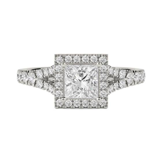 Princess Diamond Single Halo Shoulder Set Ring