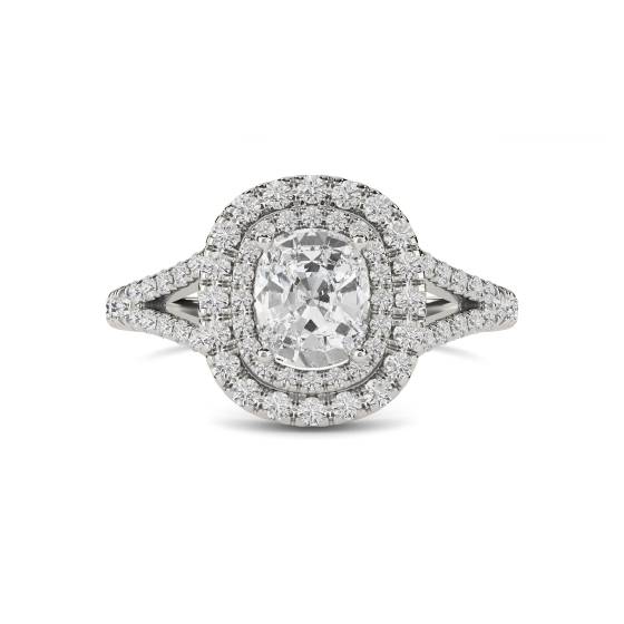 Cushion Diamond Double Halo Shoulder Set Ring