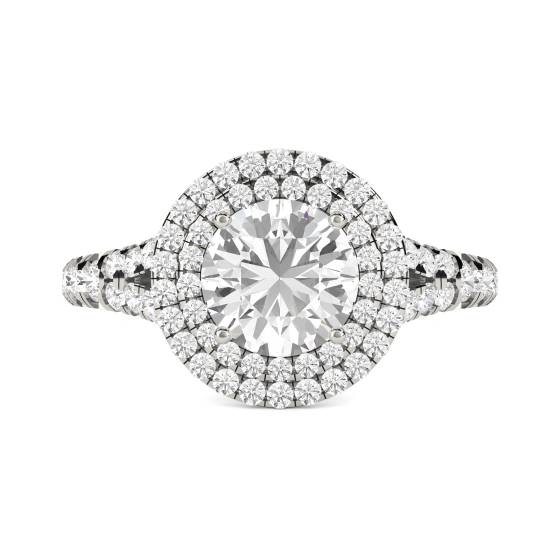 Round Diamond Double Halo Shoulder Set Ring