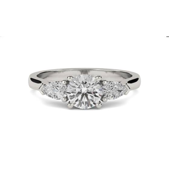 Elegant Round and Pear Diamond Trilogy Ring