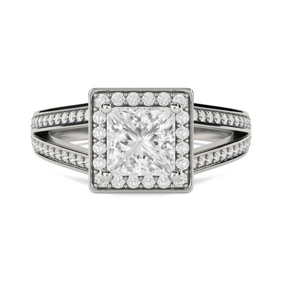 Princess Diamond Single Halo Shoulder Set Ring