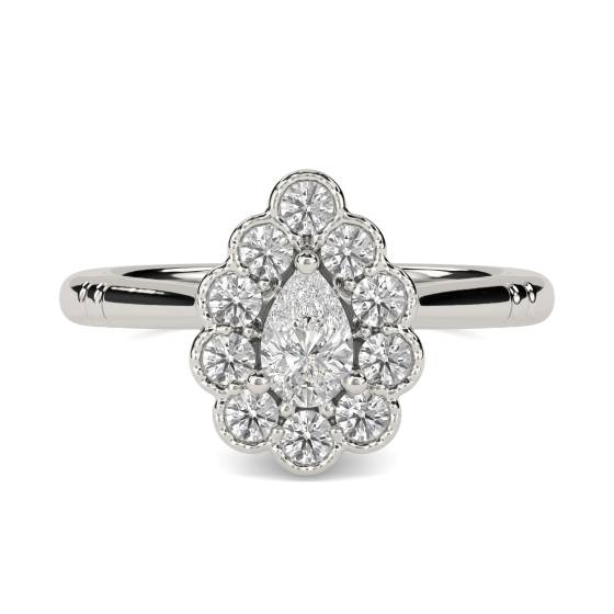 Pear Diamond Milgrain Bezel Set Designer Ring