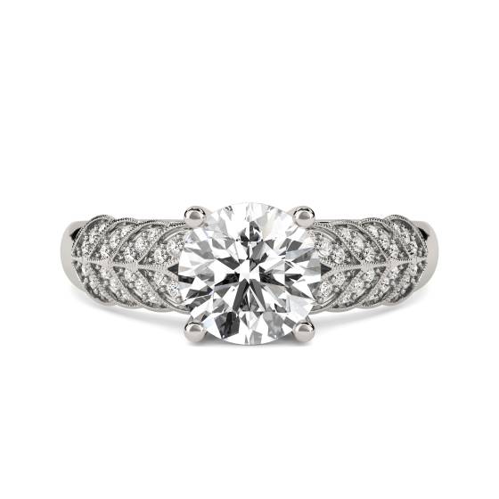 Knife Edge Leaf Motif Round Diamond Vintage Ring