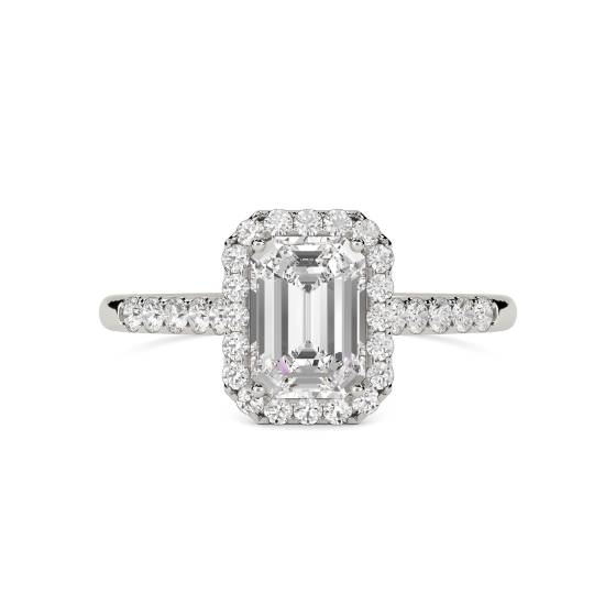Emerald Diamond Single Halo Shoulder Set Ring