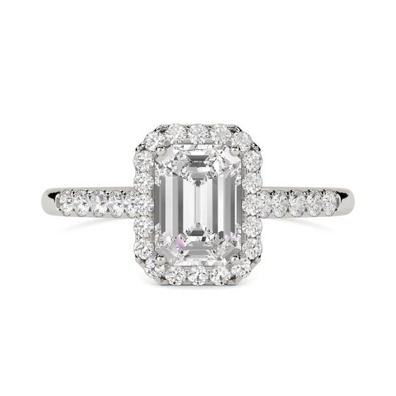 Emerald Diamond Single Halo Shoulder Set Ring