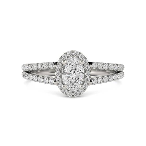 Oval Diamond Halo Shoulder Set Ring