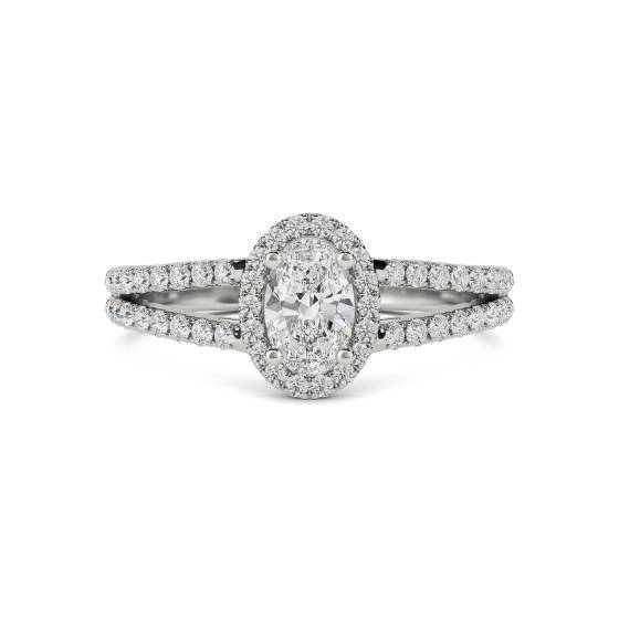 Oval Diamond Halo Shoulder Set Ring