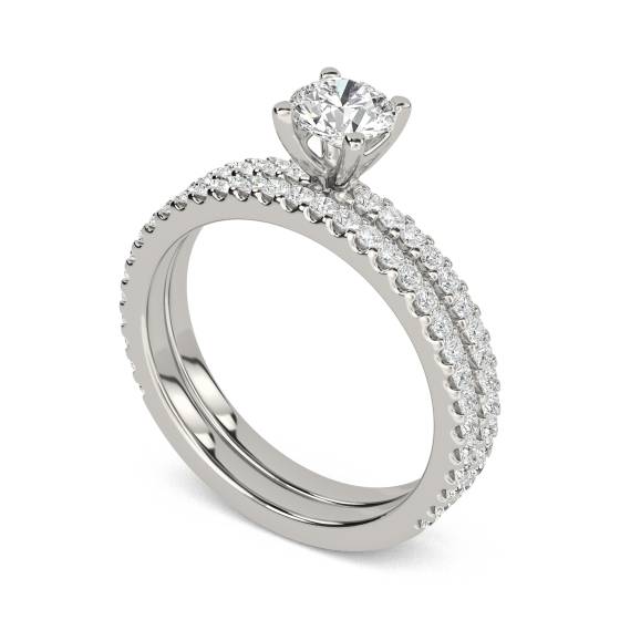 Round Diamond Shoulder Set Ring With Matching Band