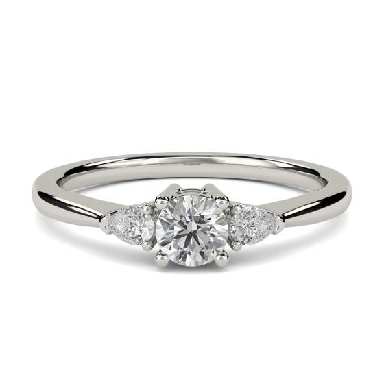 Elegant Round & Pear Diamond Trilogy Ring