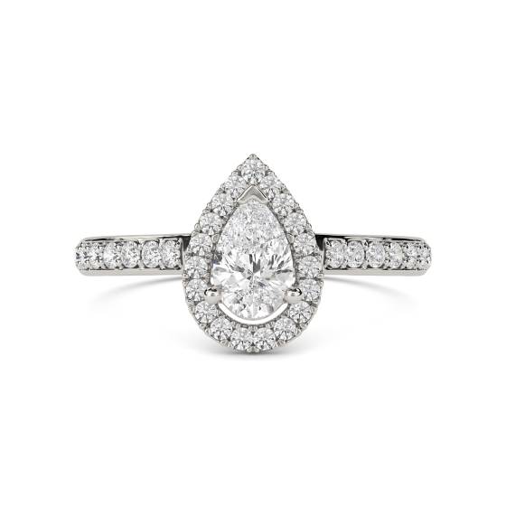 Pear Diamond Single Halo Shoulder Set Ring