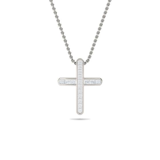 Unique Princess Diamond Cross Pendant