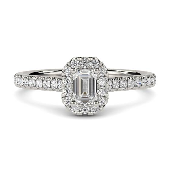 Emerald and Round Diamond Halo Ring