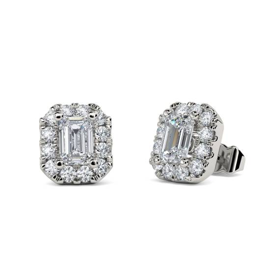 Emerald and Round Diamond Cluster Earrings