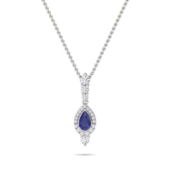 1.70ct Blue Sapphire Pear Pendant and Chain