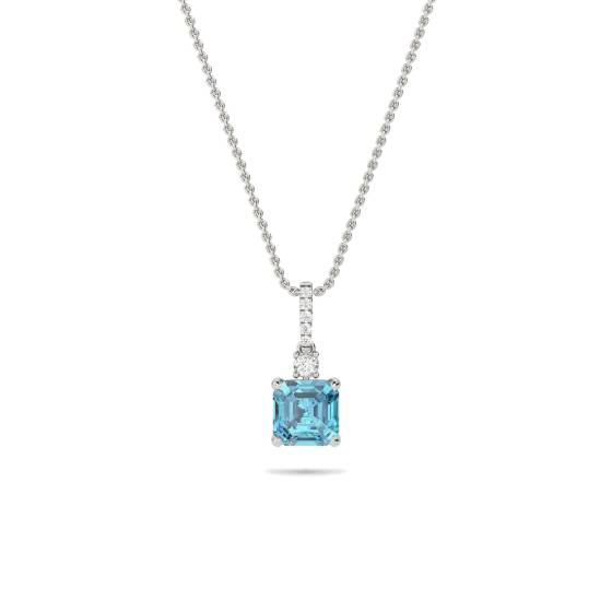 3.45ct Aquamarine Square Pendant and Chain