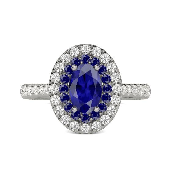 1.90ct Blue Sapphire Double Halo Oval Ring