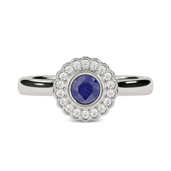 1.15ct Blue Sapphire Bezel Set Scalloped Ring