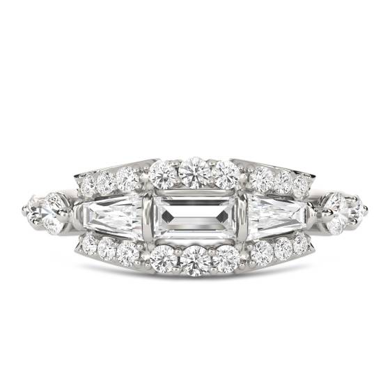 Round and Baguette Diamond Reflection Ring