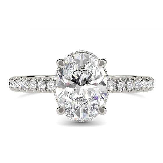 Oval Diamond Hidden Halo Shoulder Set Ring