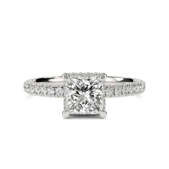 Princess Diamond Hidden Halo Shoulder Set Ring