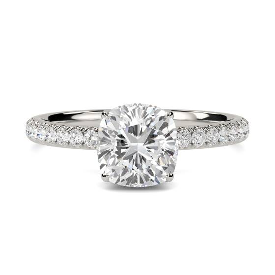 Cushion Diamond High Set Hidden Halo Shoulder Set Ring